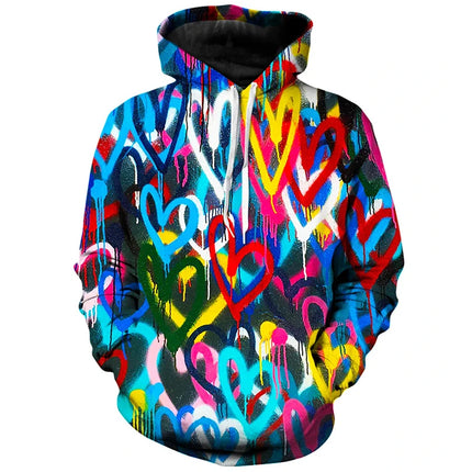 Harajuku Hoodie Stripe Heart 3d Print Hoodies Fashion Hooded Sweatshirts Men Women Daily Tracksuits Oversized Loose Clothes Coat