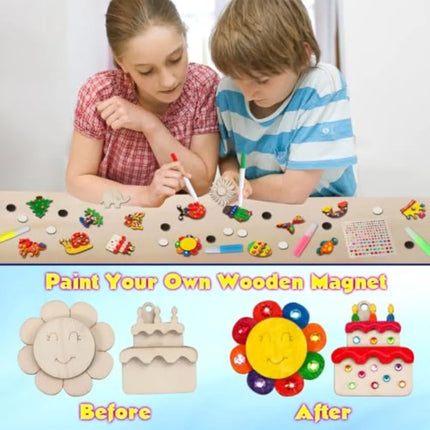 30pcs DIY Wooden Magnets, Glow in The Dark Wooden Art Craft Supplies Painting Kit for Activities Party Favors for Boys Girls Ag