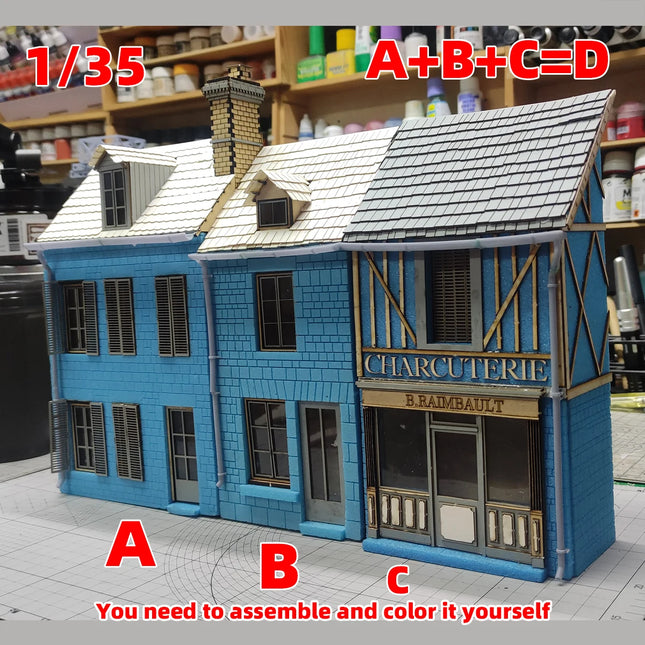 Assembly Architectural Miniature Europe Building House Shop Home Multi-storey Residential Cafe Diorama Scale Model Kit 1/35