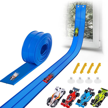 Kids' Flexible 13ft & 16ft Racing Track Kit with Suction Attachments and 4 Petite Racecars