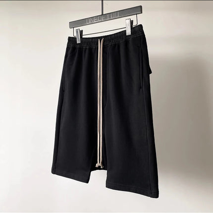 Mauroicardi Spring Summer Loose Casual Soft Black Shorts for Men Drawstring Elastic Waist Knee Length Cross Pants Clothes 2025