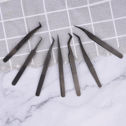 Diamond Grip Eyelash Extensions Tweezer Lash Precision Tweezers Steel Dolphin-shaped Tip, False Lashes Application Tools, Black