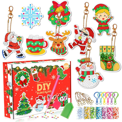 New Christmas Diamond Painting Keychain Ornaments DIY Hanging Diamond Art Acrylic for Kids Christmas Crafts Family Decor Toys