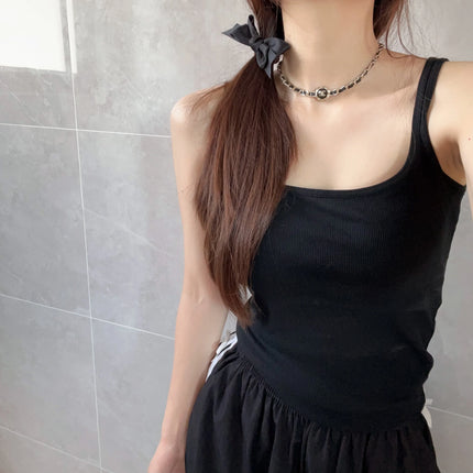 Women's Vest with Built-in Bra Pad Elastic Ribbed Square Collar Csole Tank Top ort Length  Color Versatile Summer F...