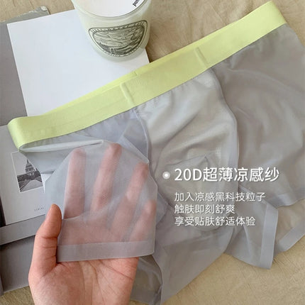20D Ultra-thin Flat Boxers Shorts Quick Drying Mens Underwear Transparent Ice Silk Men's U Pouch Panties Seamless Mid Waist