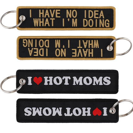 I LOVE HOT MOMS Quotation Embroidered Keys Tag Keychains for Women Keyring Car Keys Novel Fashion Jewelry Accessories Gifts