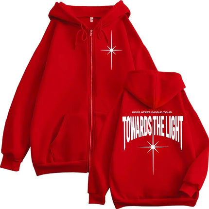 2025 ATEEZ World Tour Towards The Light Zipper Hoodie Fashion Hip Hop Zip Up Sweatshirts Men Women Casual Oversized Pullovers