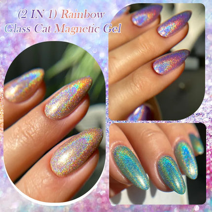 LILY’CUTE 7ml Ultra Shine Cat Eye Nail Polish Rainbow Laser Dual Beam Crystal Nail Gel Varnishes Soak Off Semi Permanent UV Gel