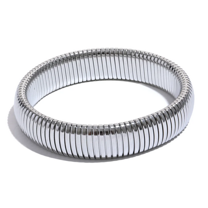 Yhpup Waterproof Stainless Steel Elastic Thick Metal Bracelet Bangle 18K Gold Plated Trend Fashion Unisex Jewelry Men Women