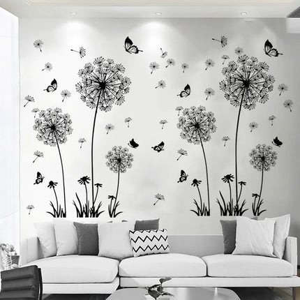 Black dandelion butterfly sticker for living room bedroom decoration self adhesive wall decor