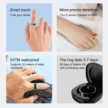 R08 Smart Ring with Charging Control Function Men Women Health Sleep Heart Rate Monitoring IP68 5ATM Waterproof Multi-sport Mode
