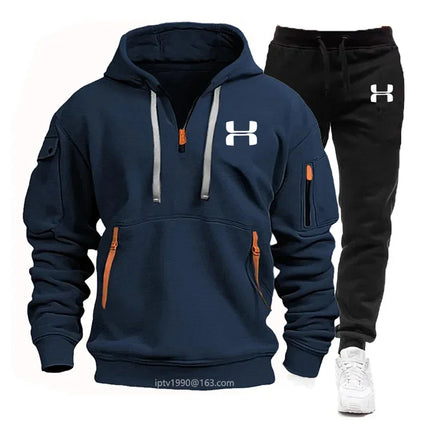Men's Multi-Pocket Hoodie & Jogger Set - Fleece Tracksuit / Ensemble Survêtement Homme - Capuche et Pantalon