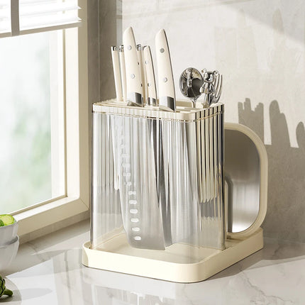 1 Set of Multifunctional Integrated Kitchen Adjustable Plastic Knife Holder, Cutting Board Storage Rack, Pot Lid Holder, Chopsti