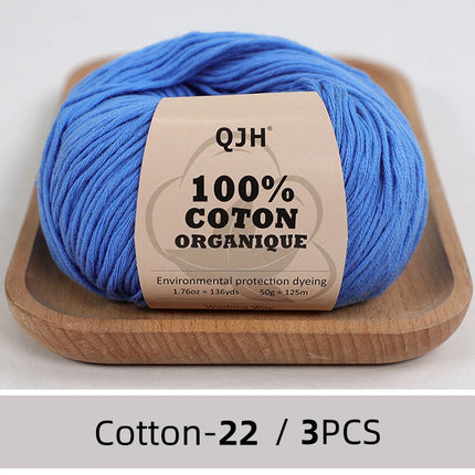 3PCS 100% Organic Cotton Yarn Machine Washable For Adult Baby Sweaters/Gloves/Scarves/Hats Etc. 50 gr (1.76 oz) 125 m (136 yrd)
