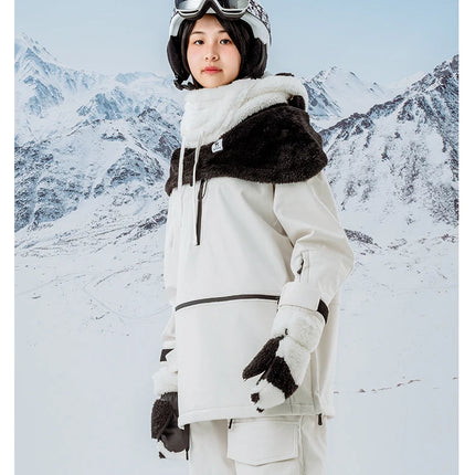 Qunature Parent-child Panda Ski Headgear Balaclava Soft Thermal Fleece Full Face Mask Winter Keep Warm Hood Scarf Neck Collar