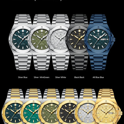 POEDAGAR Original Men Clock Quartz Date Week Luxury Man Wristwatch Waterproof Luminous Stainless Steel Sport Men's Watches Reloj