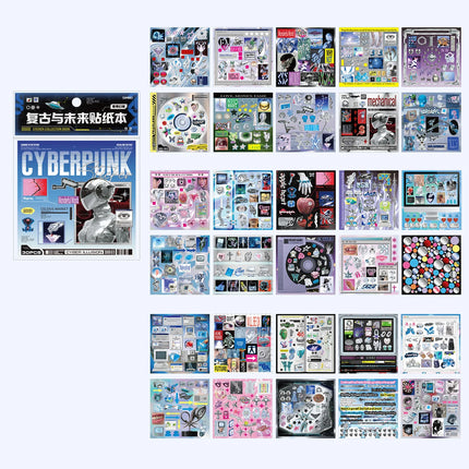 Cyberpunk-themed Die-Cut Sticker Book, 30/60 Sheets, DIY Decorative Journal, Phone Case Collage, Aesthetic Stationery Stickers