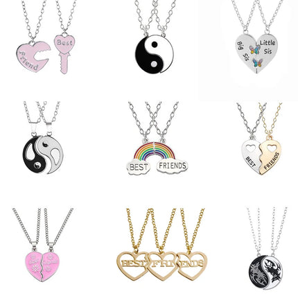 Zircon Best Friend Zircon Love Couple Pendant Necklace 2 Pcs/ Set Rainbow Broken Heart BFF Good Friends Friendship Jewelry Gift