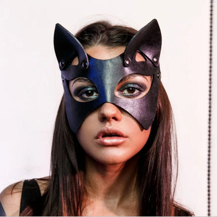 Erotic Accessories Sexy Leather Women Mask Cosplay Bdsm Fetish Female Halloween Masquerade Ball Fancy Cat Ears Masks Sex Toys