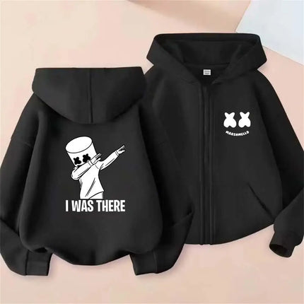 DJ Marshmello Print Kids Spring Autumn Pullover Zipper Hooded Sweatshirts 2-13 Years Boys Girls Fashion Casual Top Clothing