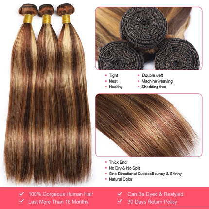 Highlight Human Hair Bundles 10A P4/27 Brazilian Raw Hair Weave Bundles Honey Blonde Straight Human Hair Bundles Hair Extensions