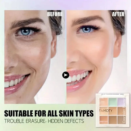9-Shade Creamy Concealer Palette - Full Coverage Face Makeup for Dark Circles & Blemishes Multi-Color Contour Foundation Cream