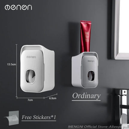 MENGNI Toothpaste Dispenser Wall-Mounted Bathroom Toothpaste Squeezer Punch-Free Toothbrush Holder Rack manual operation