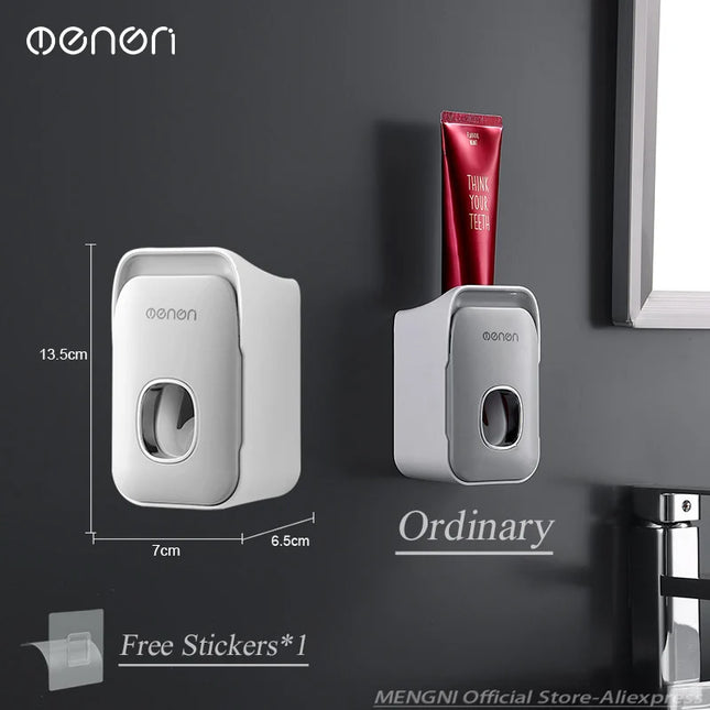MENGNI Toothpaste Dispenser Wall-Mounted Bathroom Toothpaste Squeezer Punch-Free Toothbrush Holder Rack manual operation