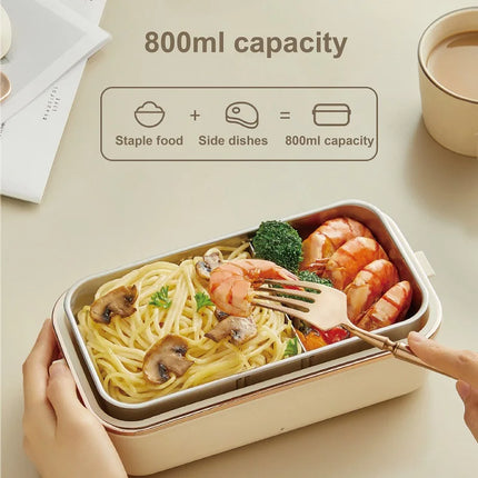 45W Electric Lunch Box Office Fast Heated Lunch Box Portable Water-free Food Heater 304 Stainless Steel Insulated Box 800ml