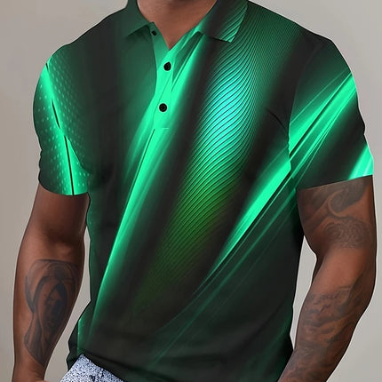 Multi-color stripes Pattern Men's Polo Shirt Business Casual Vacation Short Sleeve Polo Shirt Formal Button Down Lapel T-Shirt