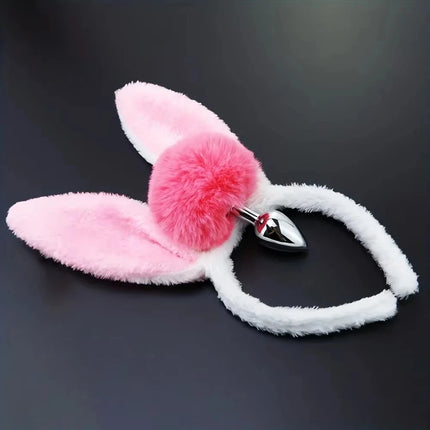 Cute Adorable 2pcs Bunny Tail Set Anal Plugs Anus Toys Buttplug Puppy Play Cosplay for Couple Female Sex Toys Adult Game SM