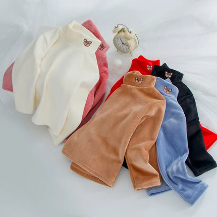 Warm Base, Autumn and Winter with Fleece, Children's Long Sleeved Fleece Thickened Shirt, Men's and Women's High Neck Top