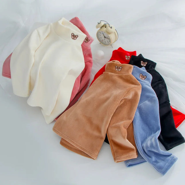 Warm Base Layer, Autumn and Winter Fleece, Children's Long-Sleeved Fleece Thickened Shirt, Men's and Women's High-Neck Top