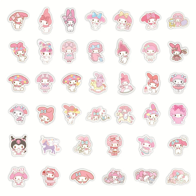 40PCS Sanrio My Melody Stickers Cartoon Melody Rabbit Stickers for Notebook Laptop Suitcase Waterproof Decal Toy Sticker
