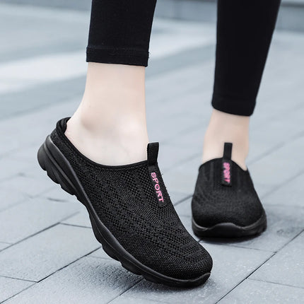 Women's Ultra Light Oversized Running Shoes, Fashionable Fly Woven Breathable Mules Sports Sneakers Plus Size 35-42