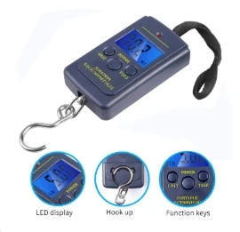 110lb/50kg Electronic Scale Blue Backlight LCD Display with Measuring Rule Tape Balance Digital Fishing Hanging Hook Scale Tool