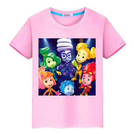 Russian The Fixies cartoon T-shirt 100%Cotton Short Tops y2k one piece anime Tees boys girls clothes Summer Casual kids clothes