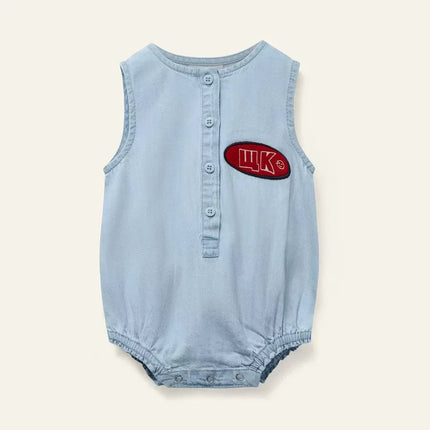 OUYANG&IVAN SsWyn2025 Mid Blue Denim Sailor Collar Romper Floral Baby One-pieces for Babies Boy Girl Bodysuits