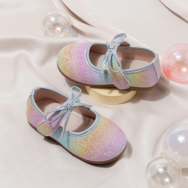 Girl's Princess Shoes Glittery Rainbow Color Beautiful Autumn Kids Single Shoe Flat Mermaid Toddler Anti-Slip Children's Shoe