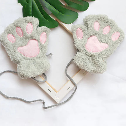 Lovely Plush Cat Claw Paw Gloves Plush Mittens Warm Soft Plush Short Fingerless Fluffy Bear Gloves Costume Half Finger Gloves