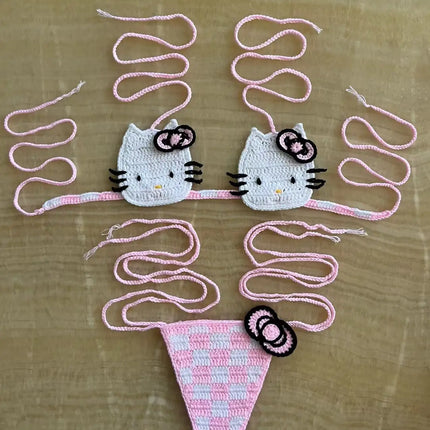 Hello Kitty Bikini Set Summer Beach Soft Side Strappy Panties Swimsuit Cute Cozy Y2K Style