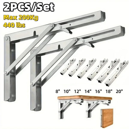 2PCS Heavy Duty Folding Shelf Brackets, Metal Triangle Wall Mounted Collapsible Angle Bracket for Table, Workbench, Desk
