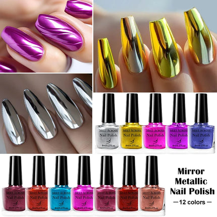 8ml Metallic Nail Polish Mirror Effect Fast Drying Long-Lasting Nail Art Polish DIY No Lamp Cure Manicure Nail Supplies