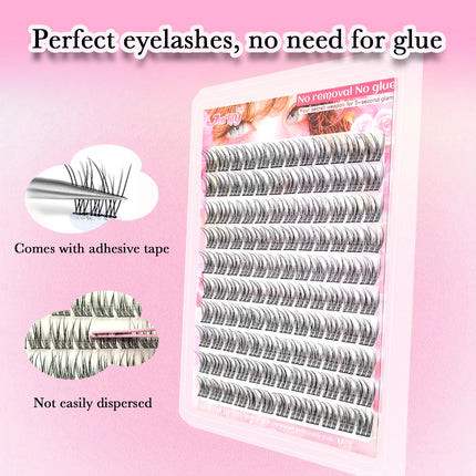 110PCS Self-Adhesive Eyelashes Triple Fish Tail Style Extremely Fine Black Stem False Lashes Clear Transparent Natural Look