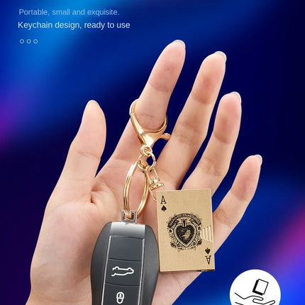 Metal Poker Keychain Pendant Inflatable Lighter Mini Compact Side Slip Butane Open Fire Outdoor Portable Lighter Men's Gift
