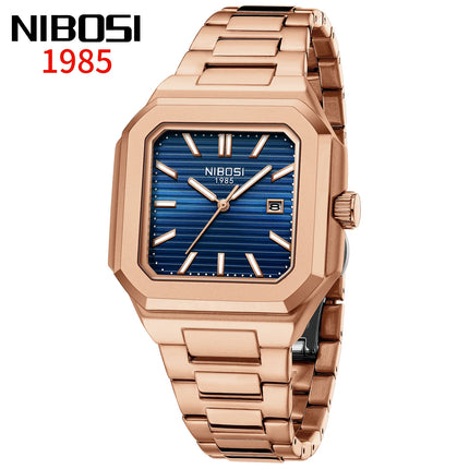 NIBOSI Luxury Square Fashion Men's Wristwatch Waterproof Luminous Date Week Quartz Men's Watches Stainless Steel Men's Watch Reloj