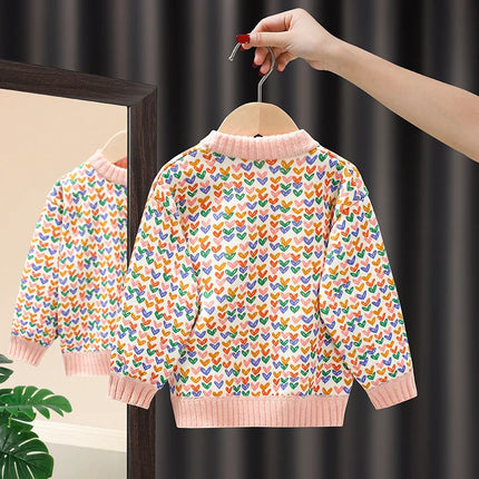 MILANCEL Kids Autumn Sweater Girls Sweet Fleece Padded Love Knitwear Children 1-7T Cute Knit Fashion Pullover