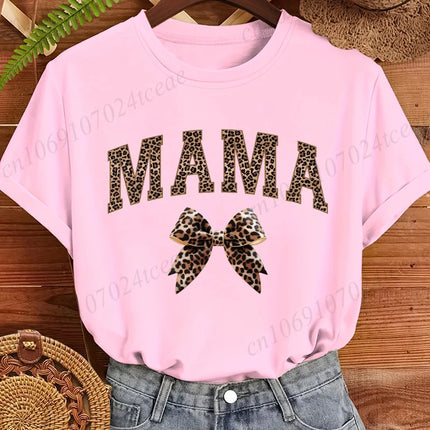Leopard Mama Coquette Printed Women's T-Shirts Short Sleeve Mom Tee Tops Leopard Mom T-Shirts Summer Fashion Women's Clothing