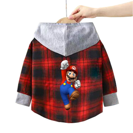 Children's stitch Hooded Shirts Kids blouse Boys Plaid Shirts Coat for Spring Autumn Girls Long-Sleeve Jacket Bottoming Clothing