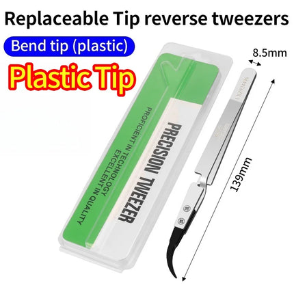 LUXIANZI 1PC Reverse Tweezers Stainless Steel Industrial Tweezers Tools Non-magnetic plastic ceramic Tip ESD Precision Forceps